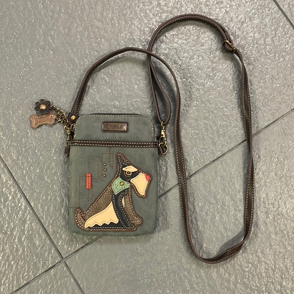 Chala Blue Schnauzer Dog Print Cross Body Cell Phone Purse Adjustable Strap